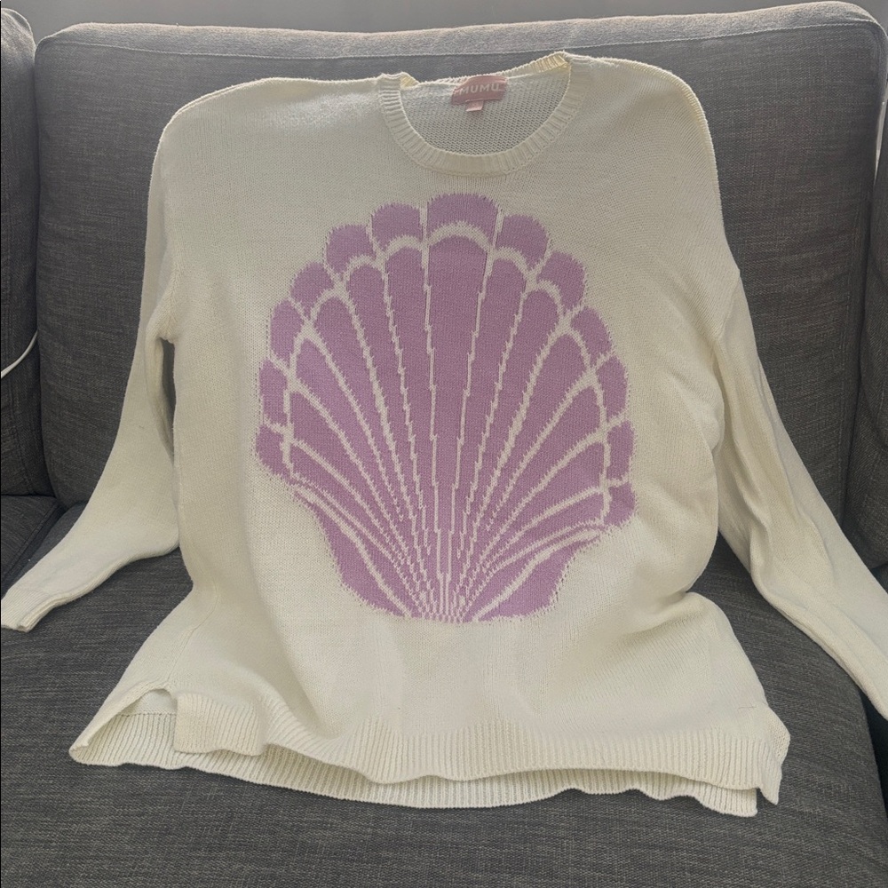 MUMU Cream Sweater with Purple Shell Design - Picture 4 of 6